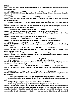 Đề thi thử THPT Quốc gia môn Sinh học - Đề số 15 (Có đáp án)